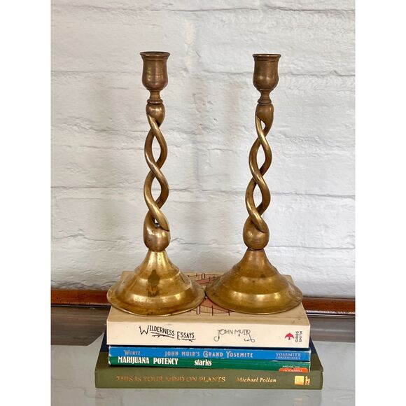 Twisted Brass Candle Holders, Vintage Matching Candlestick Holders - Picture 5 of 11
